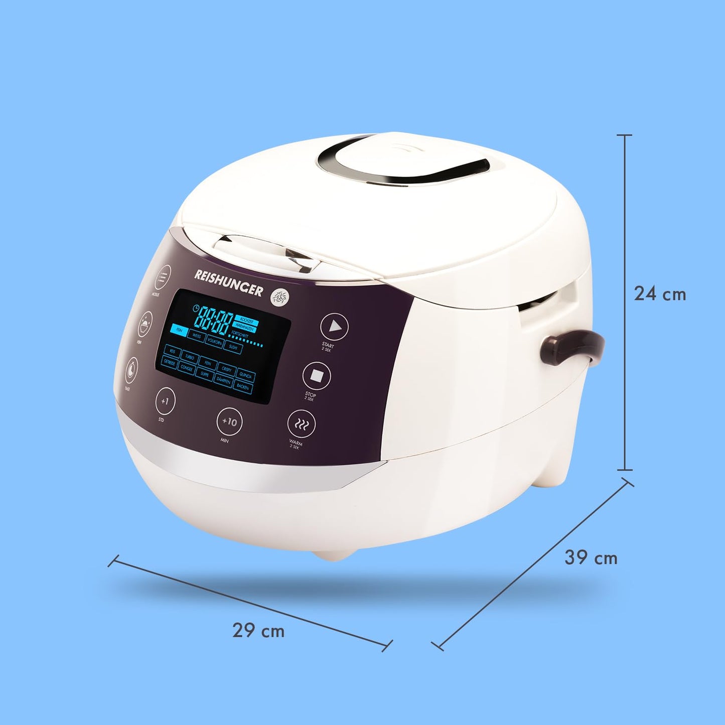 REISHUNGER Digitaler Reiskocher & Dampfgarer Grau | 1,5 L bis 8 Personen | Warmhaltefunktion, Timer & Premium Innentopf | Multikocher, 12 Programme, 7-Phasen-Technologie