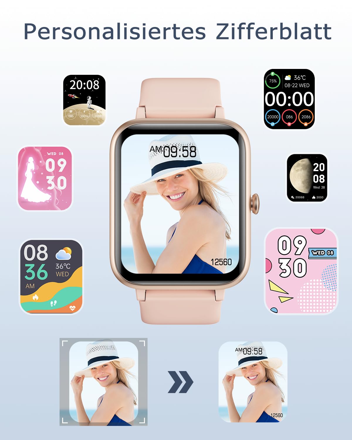 GRV Smartwatch für Damen Herren mit Telefonfunktion,Fitnessuhr mit Pulsmesser SpO2 Schlafmonitor Schrittzähler IP68 Wasserdicht,Multi Sportmodi Smart Watch Fitness Tracker für iOS Android Handy