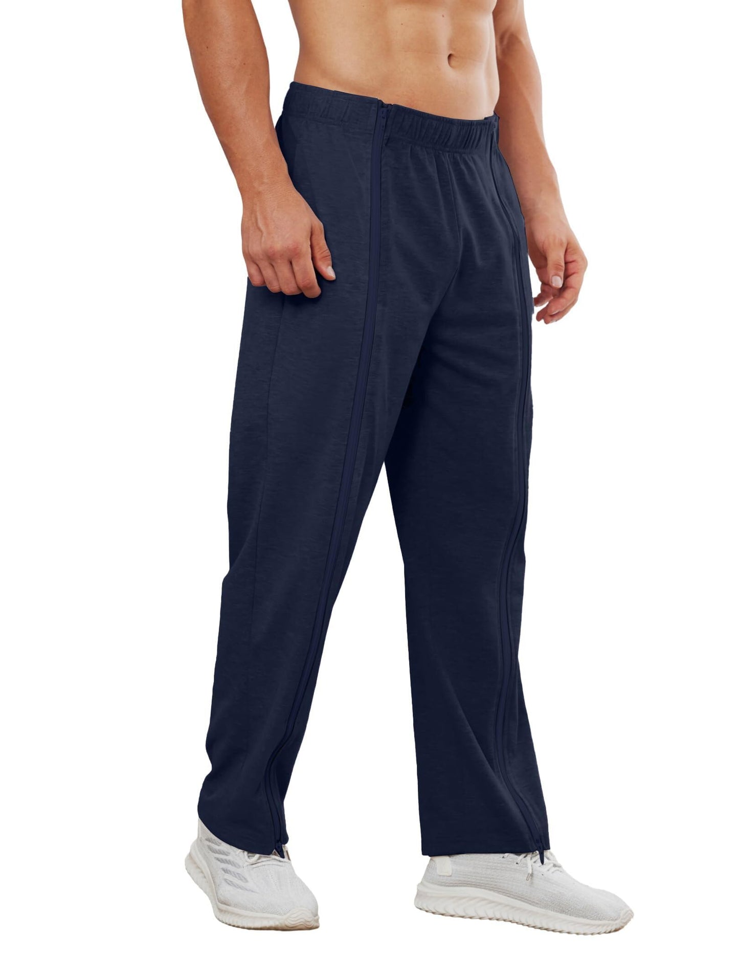 PINSPARK Men's Rehab Joggers with Full-Length Zipper