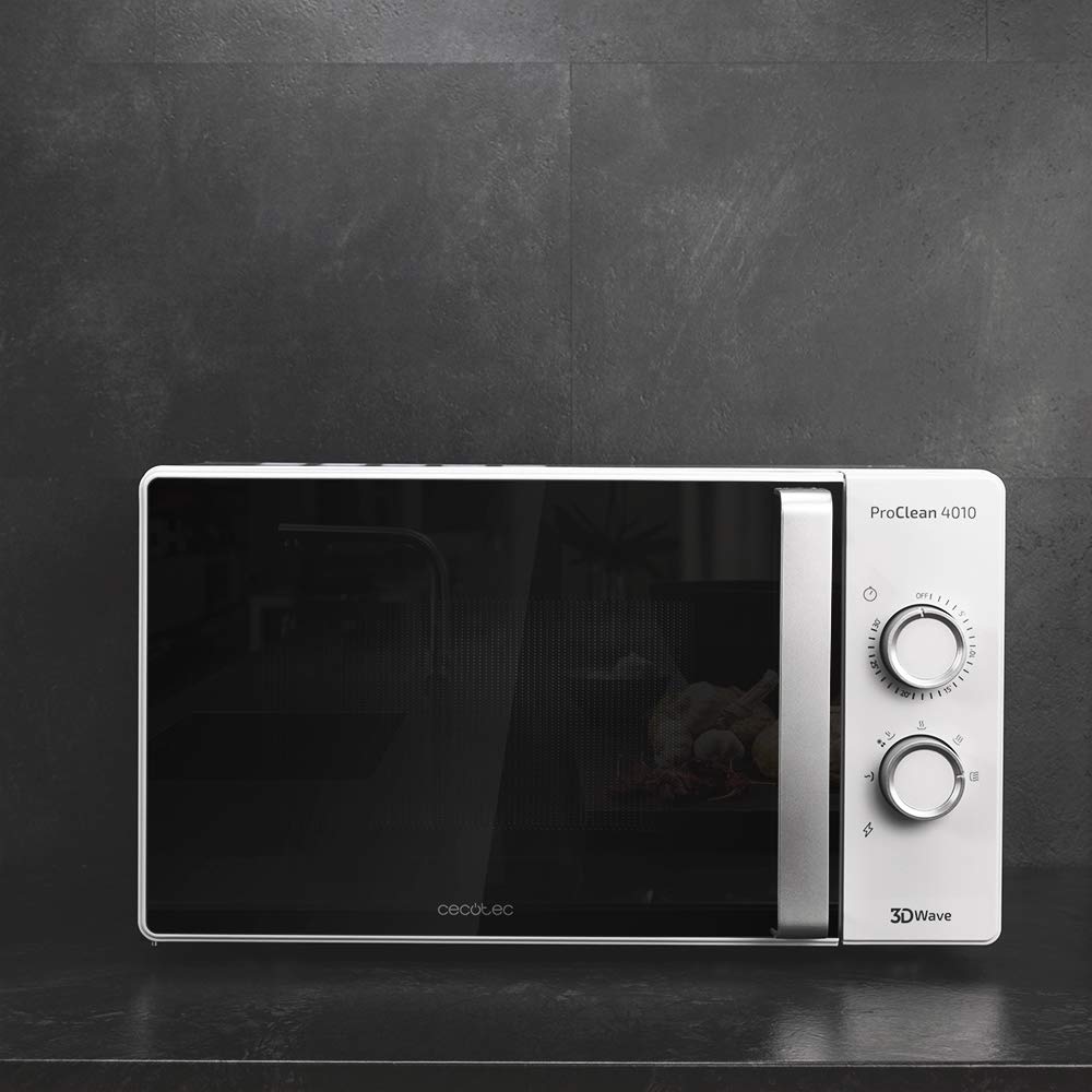 Cecotec Mikrowelle Pro Clean 5110 Inox. 700 W, Grill 800 W, 20 L, Ready 2 Clean, Beschichtung 3D Wave Frontspiegel, 8 Programme,60 Min Timer, LED, Edelstahl In Silber Schwarz