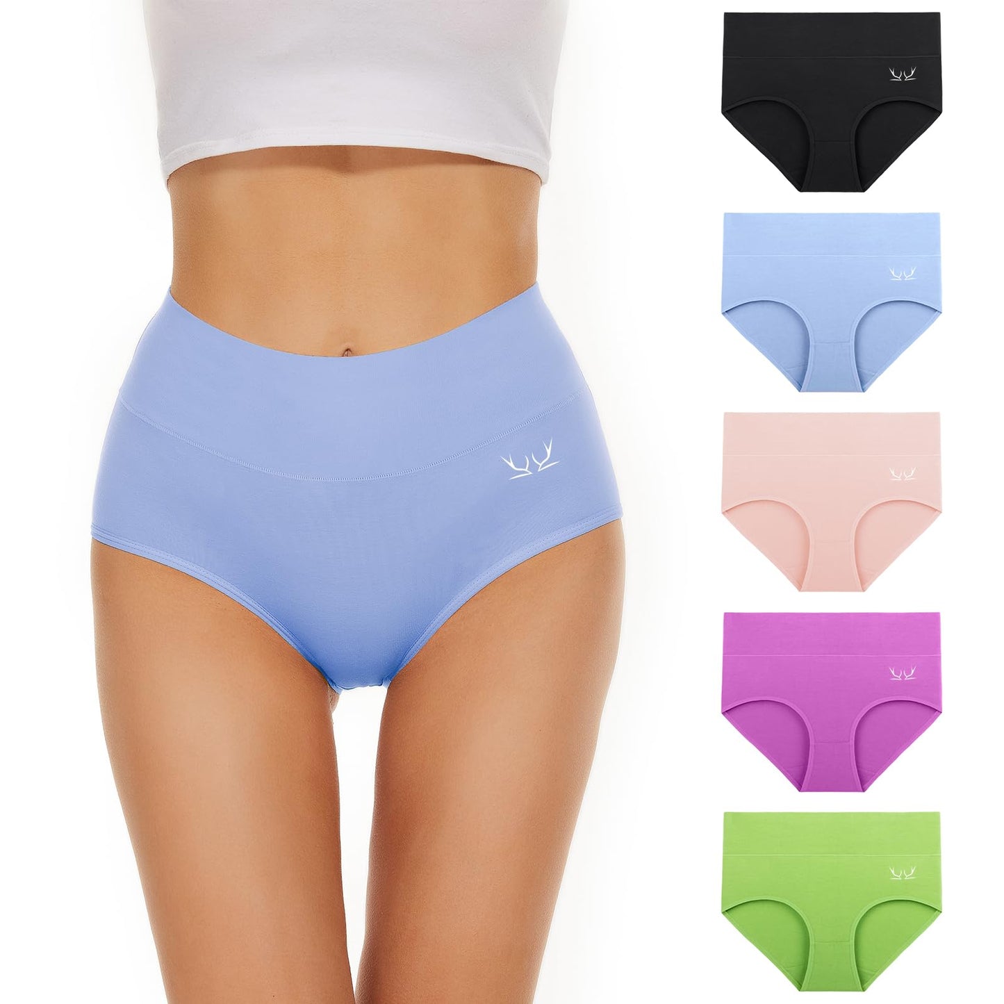 TANSTC Women’s Underwear 5-Pack High Waist Stretch Cotton Panties
