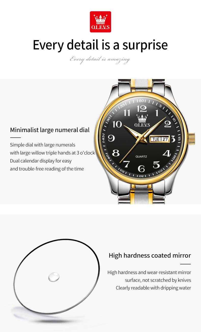 OLEVS Damenuhren Gold Silber Leicht zu Lesen Armbanduhren für Damen mit Kleines Gesicht Tag Datum Edelstahlband wasserdichte