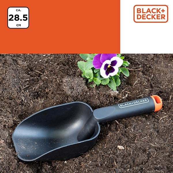 BLACK+DECKER Gartenschaufel - runde Ausführung - tiefer Boden - 28,5 cm - Schwarz