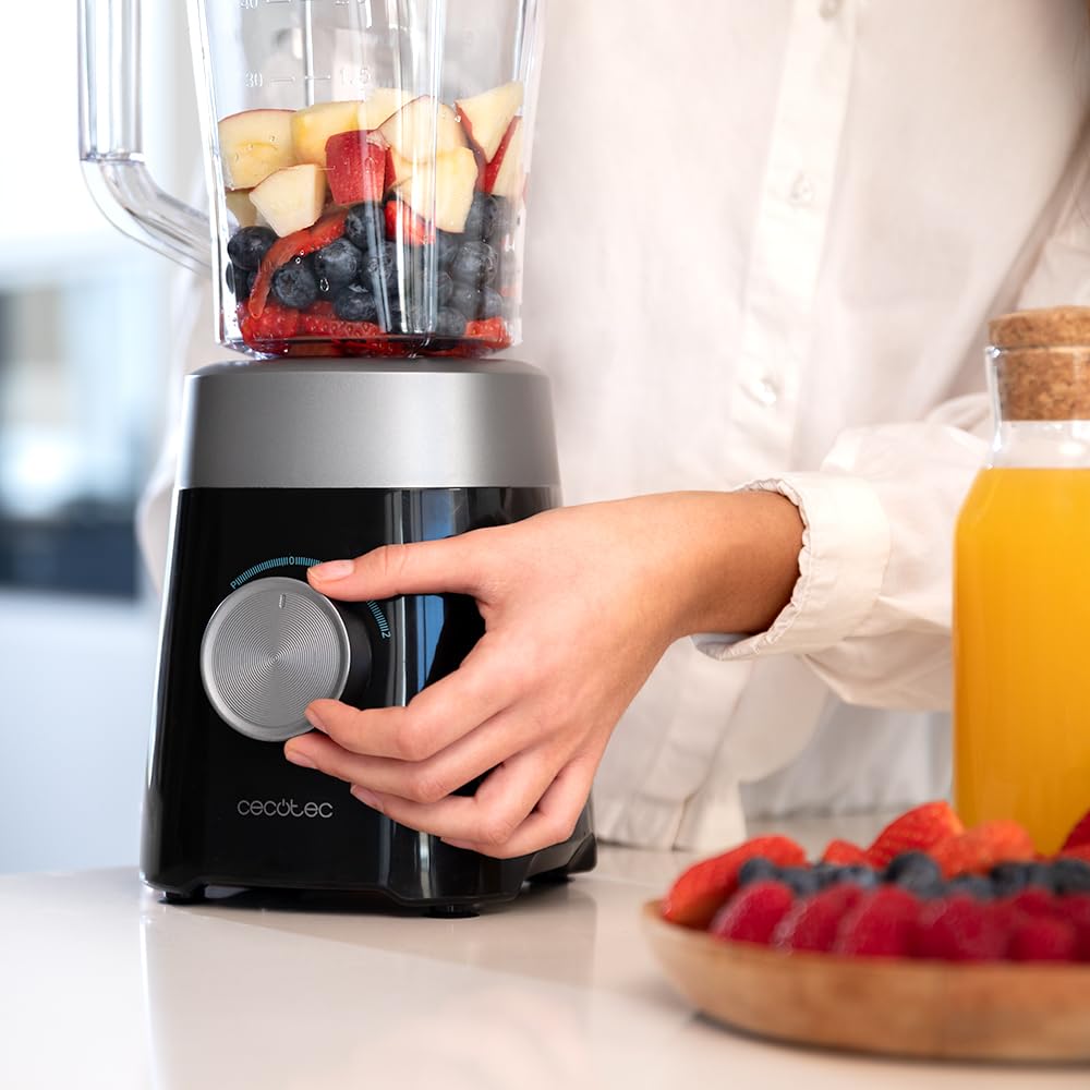 Cecotec Standmixer Power Black Titanium 1800MAX Blend It, 1800 W maximale Leistung, 5 Geschwindigkeiten, 6 Klingen aus Edelstahl, Ice-Crush-Funktion, Turbo- und Smoothie-Funktion, AutoClean-Funktion