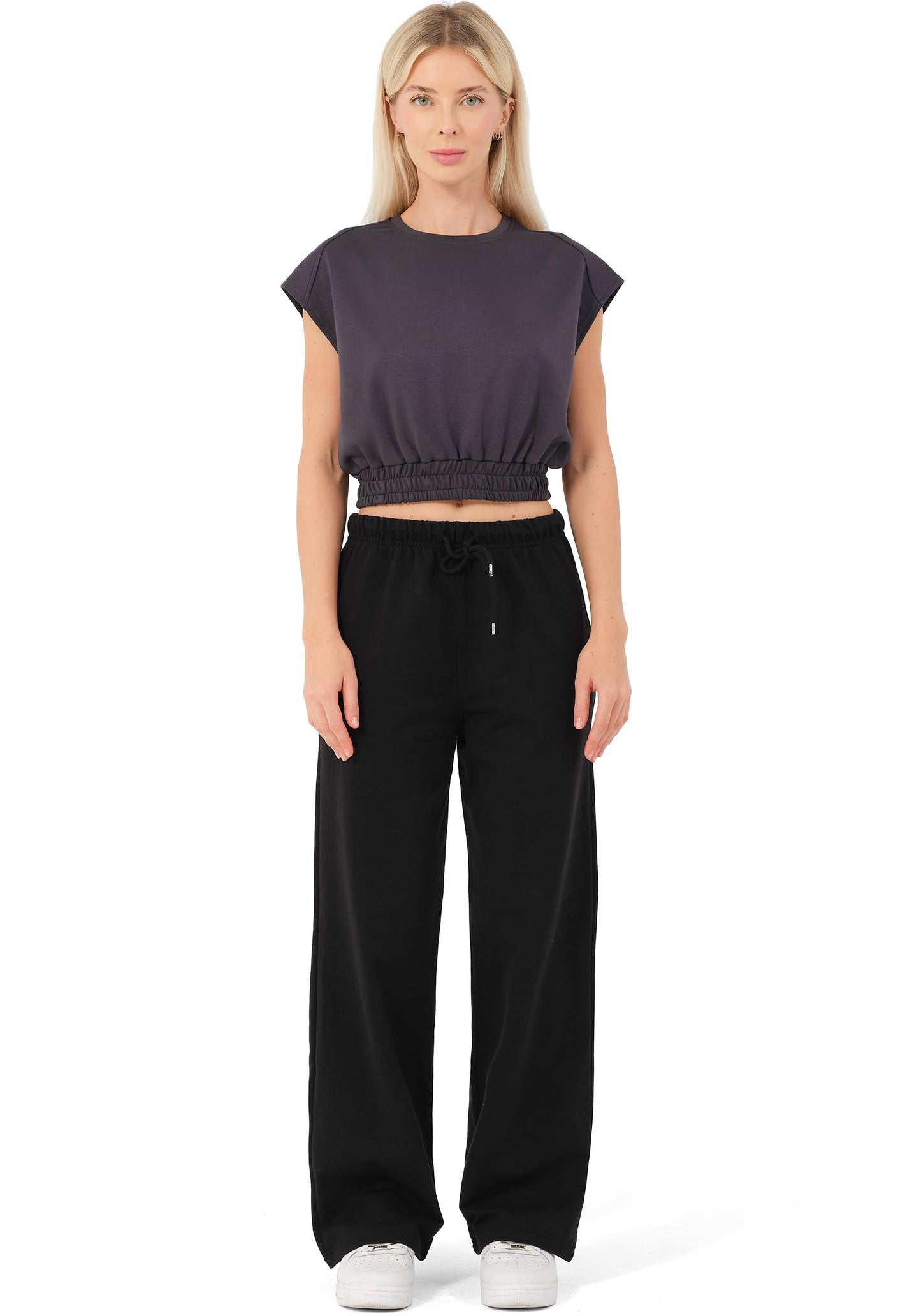 ROSS CAMP Women’s Jogging Pants – Wide Leg High Waist Cotton Sweatpants