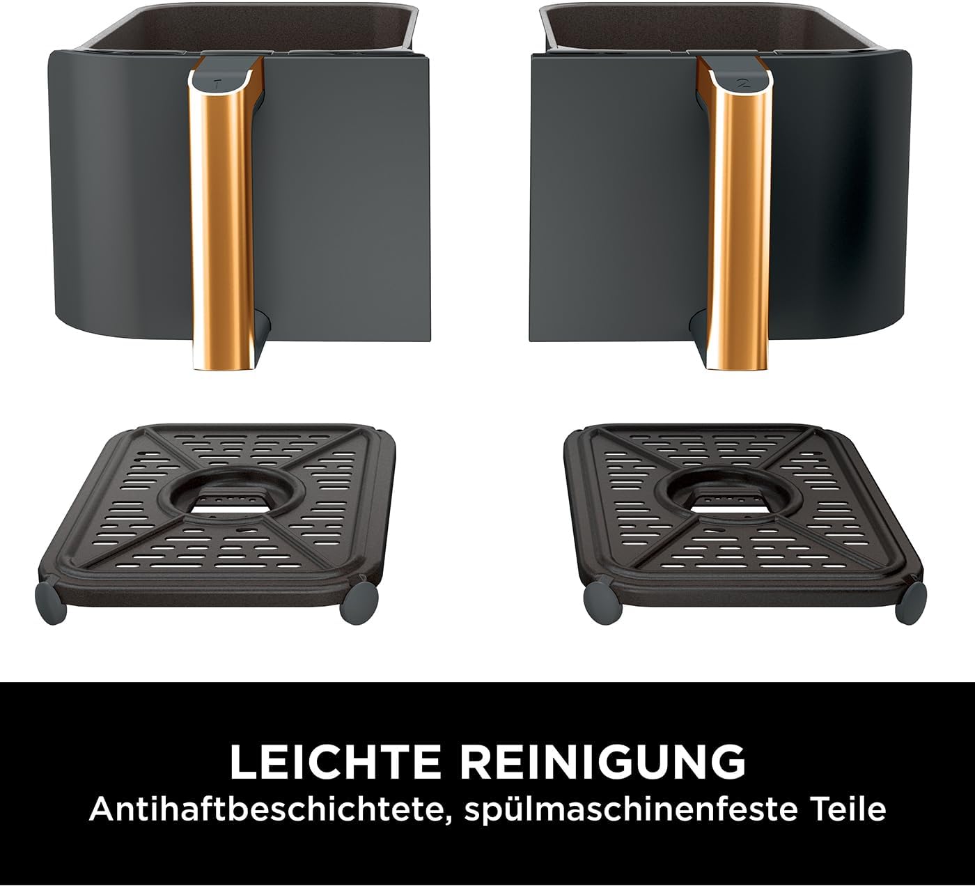 Ninja Foodi MAX Dual Zone Heißluftfritteuse, 9,5L Airfryer, 2 Fächer, mit Zange, Antihaftbeschichtung, spülmaschinenfeste Körbe, 6-in-1, Kupfer/Schwarz
