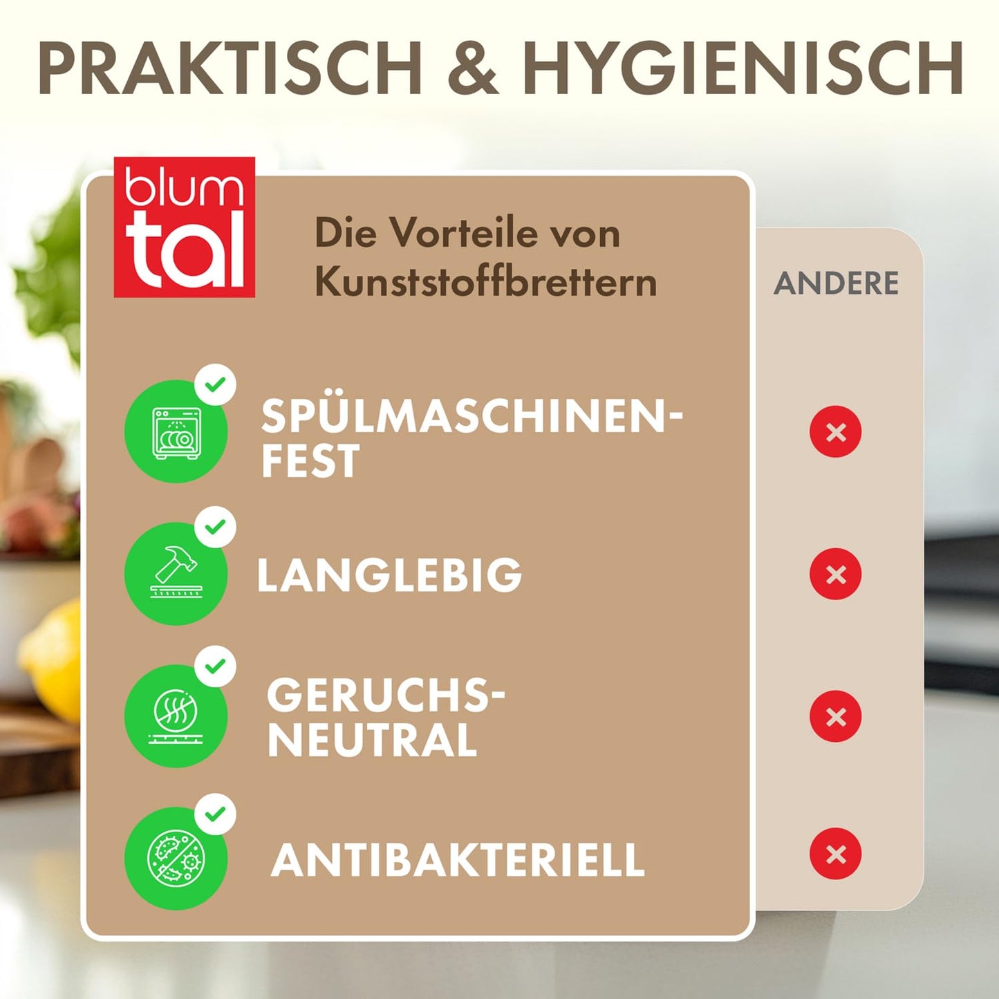 Blumtal Schneidebrett Set mit 3 Größen (S/M/L) - Schneidebrett Kunststoff groß + Saftrillen & Griff - Cutting Board - Küchenbrett BPA frei - Schneidbrett Spülmaschinenfest - Schneidebretter Grau