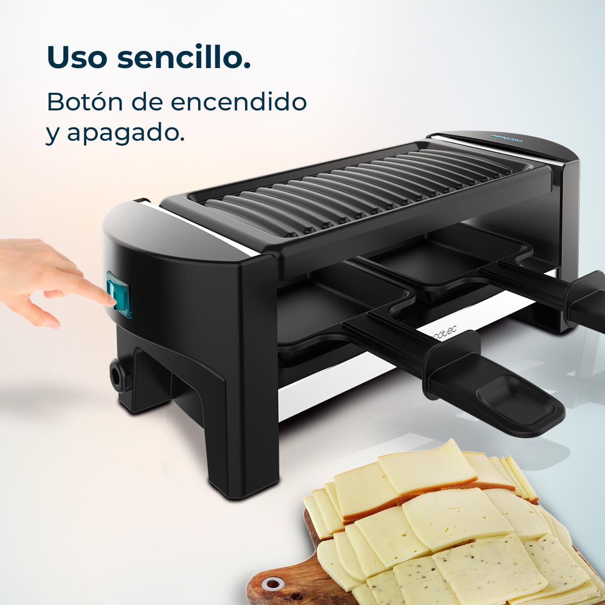 Cecotec Holz Raclette Käse & Grill 8200 Holz Schwarz. 1200 W, Grillfläche, 8 Einzelpfannen, Antihaftplatte, einstellbarer Thermostat, abnehmbares Design (Holz, AllStone)