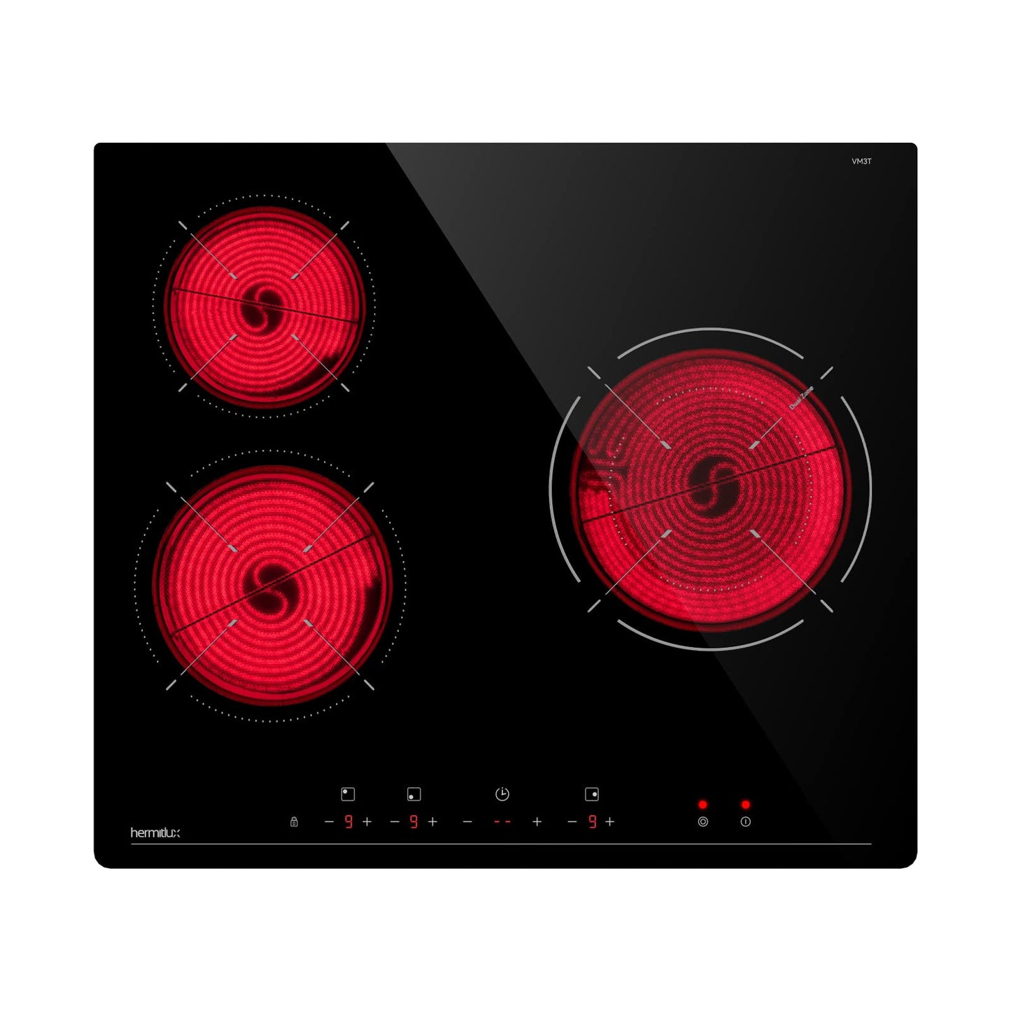 Hermitlux ceramic hob,Built-in 29 cm black glass ceramic electric hob,9 power levels,Sensor touch control, child lock, 1-99 minute timer,Suitable for all pots and pans