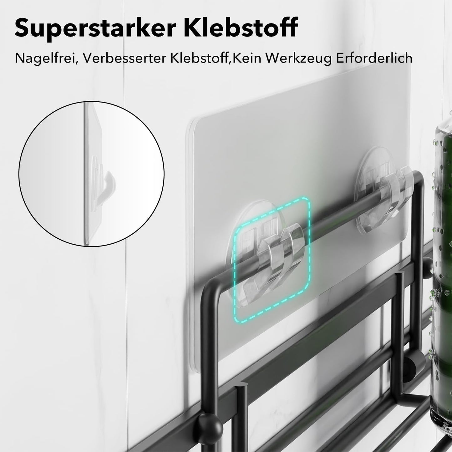 saffruff Duschablage Ohne Bohren 2 Stück Duschregal Duschkorb Badezimmer Organizer, Regal Badregal Shampoo Halterung für Dusche Küche Bathroom, mit 2 Klebeflächen,Edelstahl Schwarz