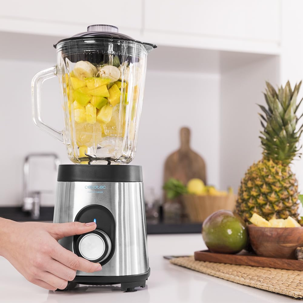 Cecotec Standmixer Power Black Titanium 1800MAX Blend It, 1800 W maximale Leistung, 5 Geschwindigkeiten, 6 Klingen aus Edelstahl, Ice-Crush-Funktion, Turbo- und Smoothie-Funktion, AutoClean-Funktion