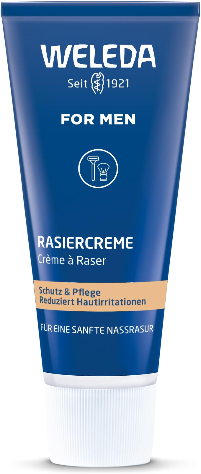 WELEDA Bio FOR MEN Rasiercreme, Naturkosmetik Rasierschaum für die Pflege und den Schutz der Haut bei Nassrasuren, sanfter Schaum für eine schonende Rasur für Männer (1 x 75 ml)