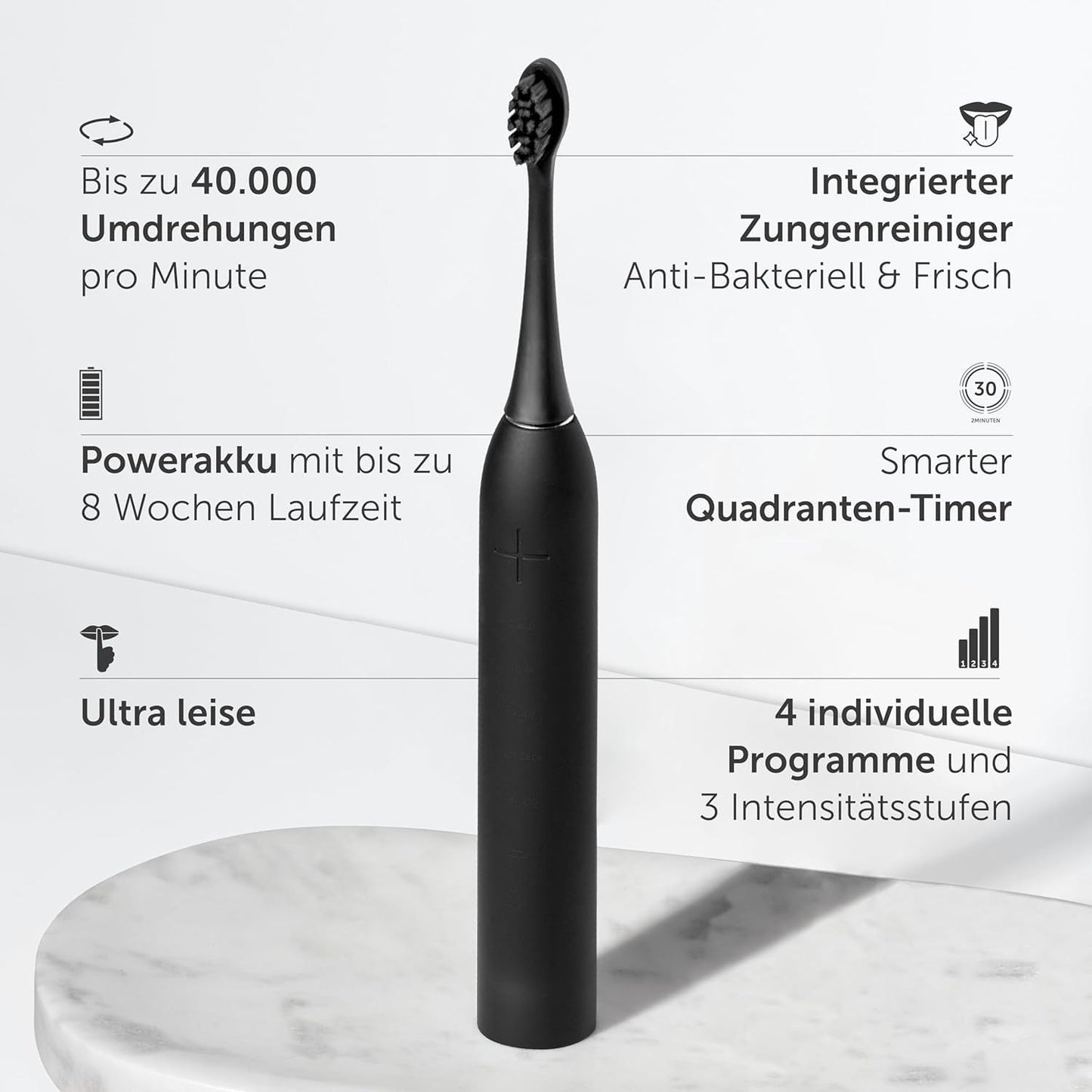 Wondersmile Schallzahnbürste PRO - Testsieger 2023-100 Tage risikofrei testen - Elektrische Zahnbürste mit 4 Putzprogrammen - Ultraschallzahnbürste mit smarten Bürstenkopf (1er Set, Ultimate Black)