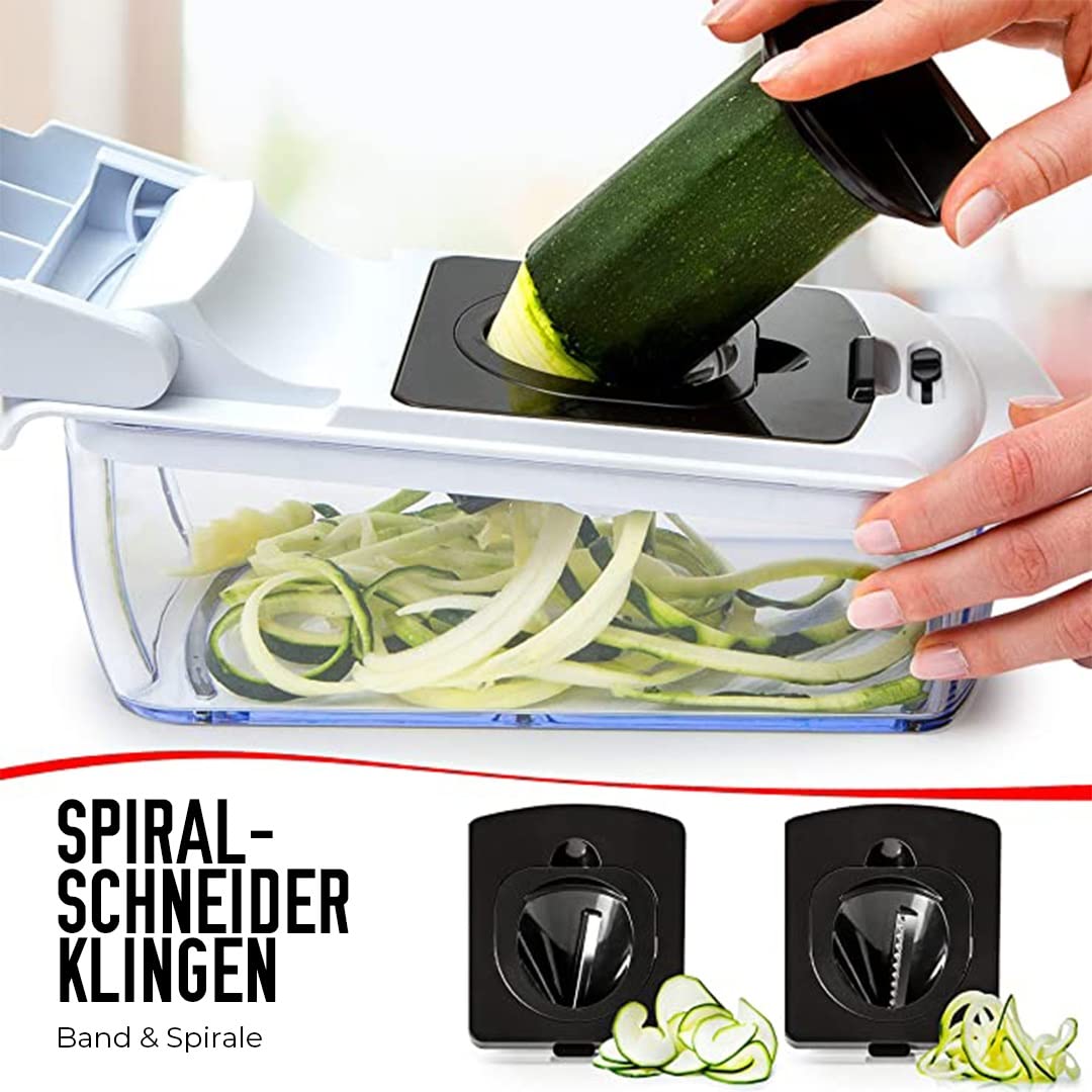 Gemüseschneider Mandoline Gemüsehobel - Gemüse Schneider Gurkenhobel Zwiebelschneider Kartoffelschneider Obstschneider - Reibe für Gemüse und Käse - Julienneschneider (6-in-1 Kompakt Weiß)