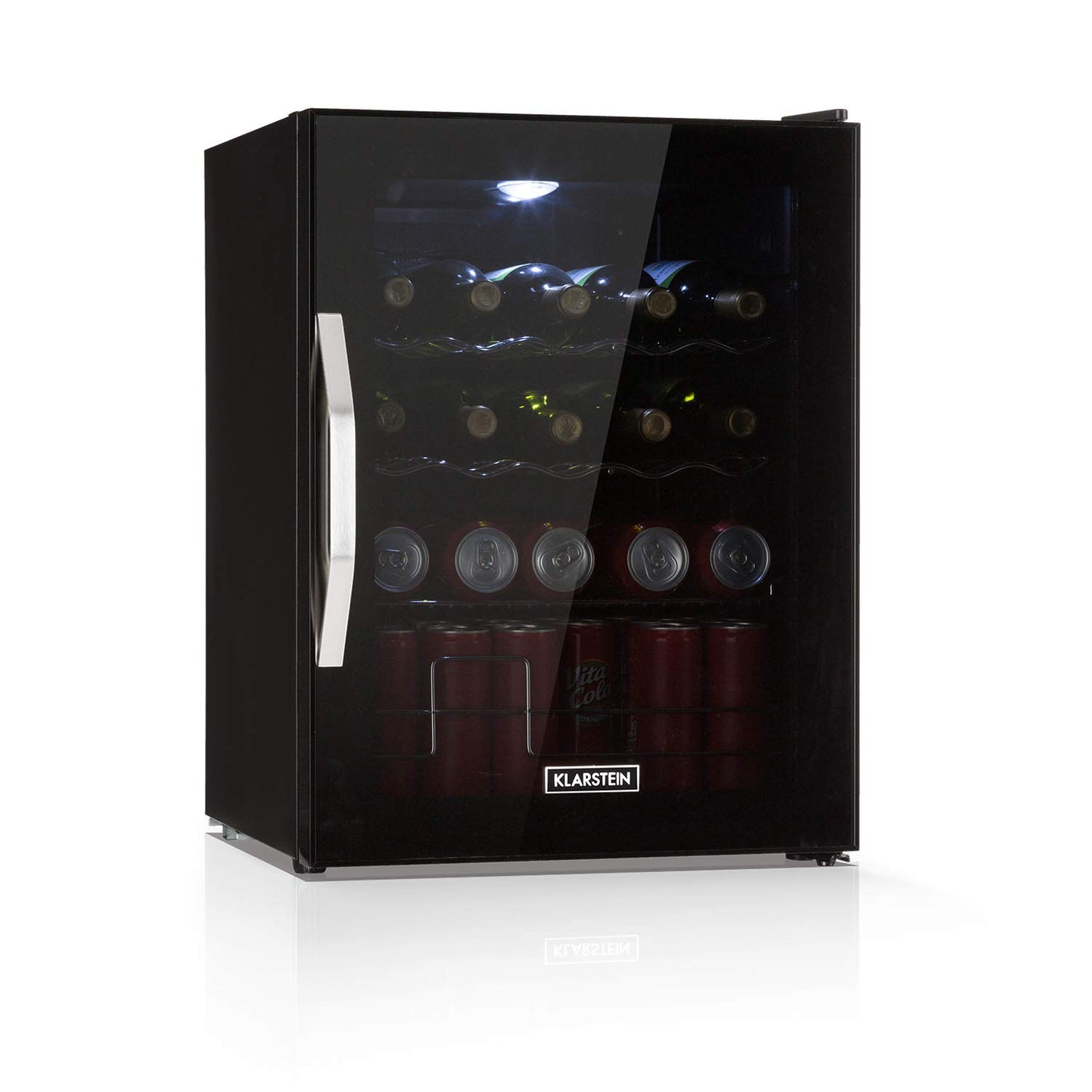 Klarstein Mini Fridge with Glass Door, Mini, for Room, Drinks Fridge Small with Adjustable Shelves, with Waveform Racks, 60 Liter Refrigerator Quiet