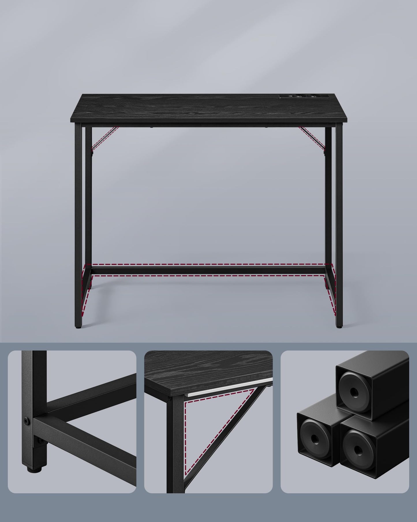 VASAGLE Schreibtisch, Gaming-Tisch mit LED-Beleuchtung, Steckdosenleiste, Computertisch, 50 x 100 x 76, platzsparend, für Arbeitszimmer, Homeoffice, vintagebraun-tintenschwarz LWD141B81