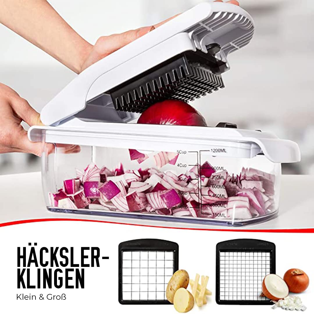 Gemüseschneider Mandoline Gemüsehobel - Gemüse Schneider Gurkenhobel Zwiebelschneider Kartoffelschneider Obstschneider - Reibe für Gemüse und Käse - Julienneschneider (6-in-1 Kompakt Weiß)