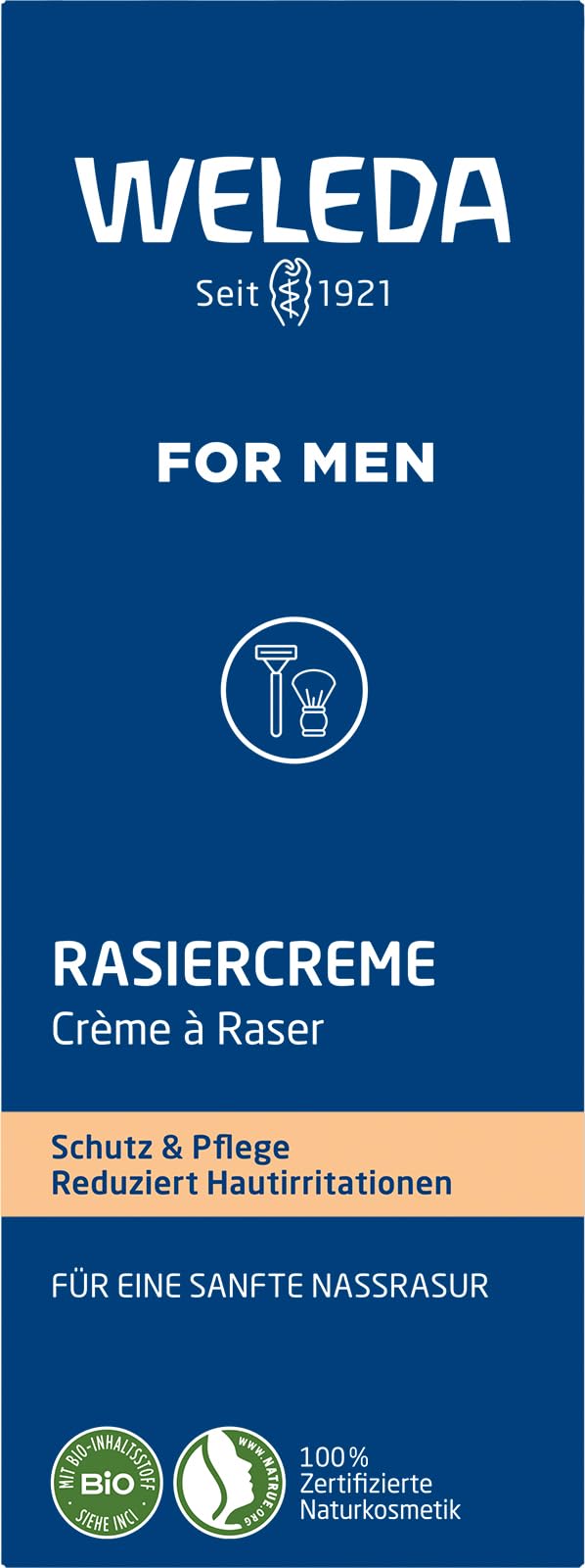 WELEDA Bio FOR MEN Rasiercreme, Naturkosmetik Rasierschaum für die Pflege und den Schutz der Haut bei Nassrasuren, sanfter Schaum für eine schonende Rasur für Männer (1 x 75 ml)