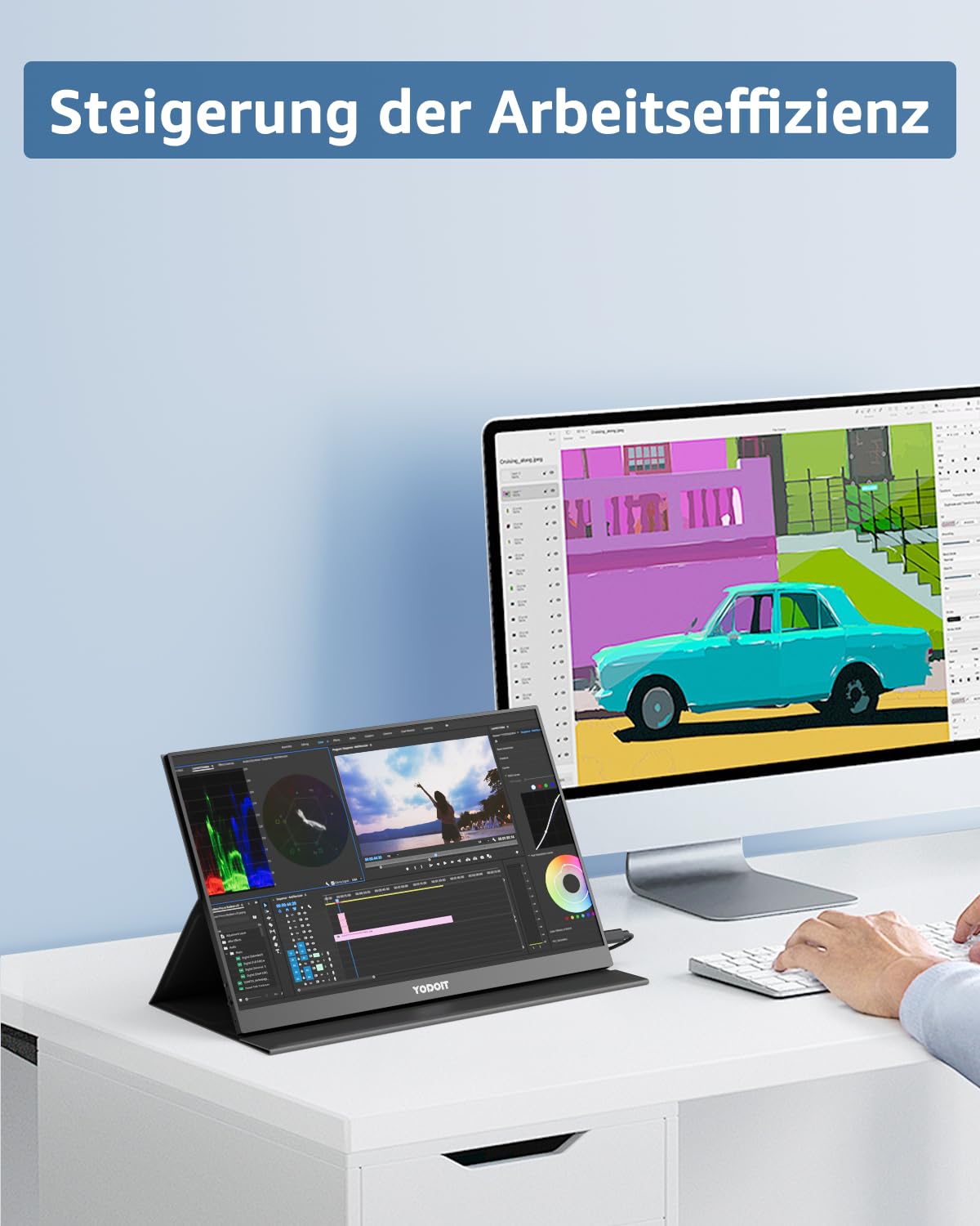 Yodoit Portable Monitor 15,6 Zoll 1920 x 1080 FHD Tragbarer Monitor IPS-Display mit USB Typ C Eingebaute Lautsprecher Eye Care Bildschirm für PC, Laptop, Xbox, PS 3/4/5, Switch und TV