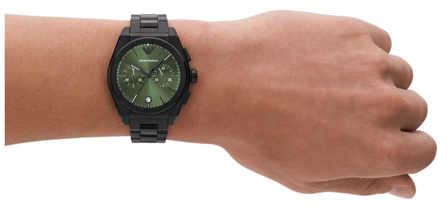 Emporio Armani Uhr für Männer, 2 Unterzifferblätter Chronographenwerk und 43mm Gehäusegröße mit Edelstahl-, Leder- oder Silikonarmband