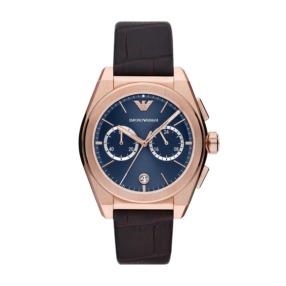 Emporio Armani Uhr für Männer, 2 Unterzifferblätter Chronographenwerk und 43mm Gehäusegröße mit Edelstahl-, Leder- oder Silikonarmband
