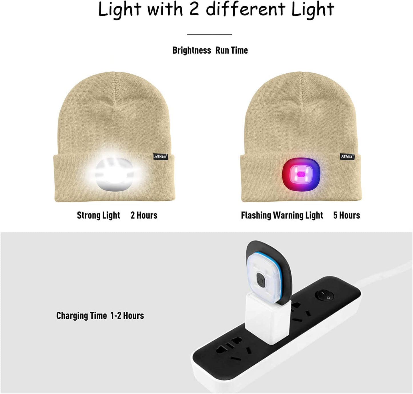 ATNKE LED Beleuchtete Mütze,Wiederaufladbare USB 4 LED Rot und Blau Leuchten Blinkender Laufmütze mit Licht Extrem Heller Lampe Winter Warme für Herren und Damen Geschenke