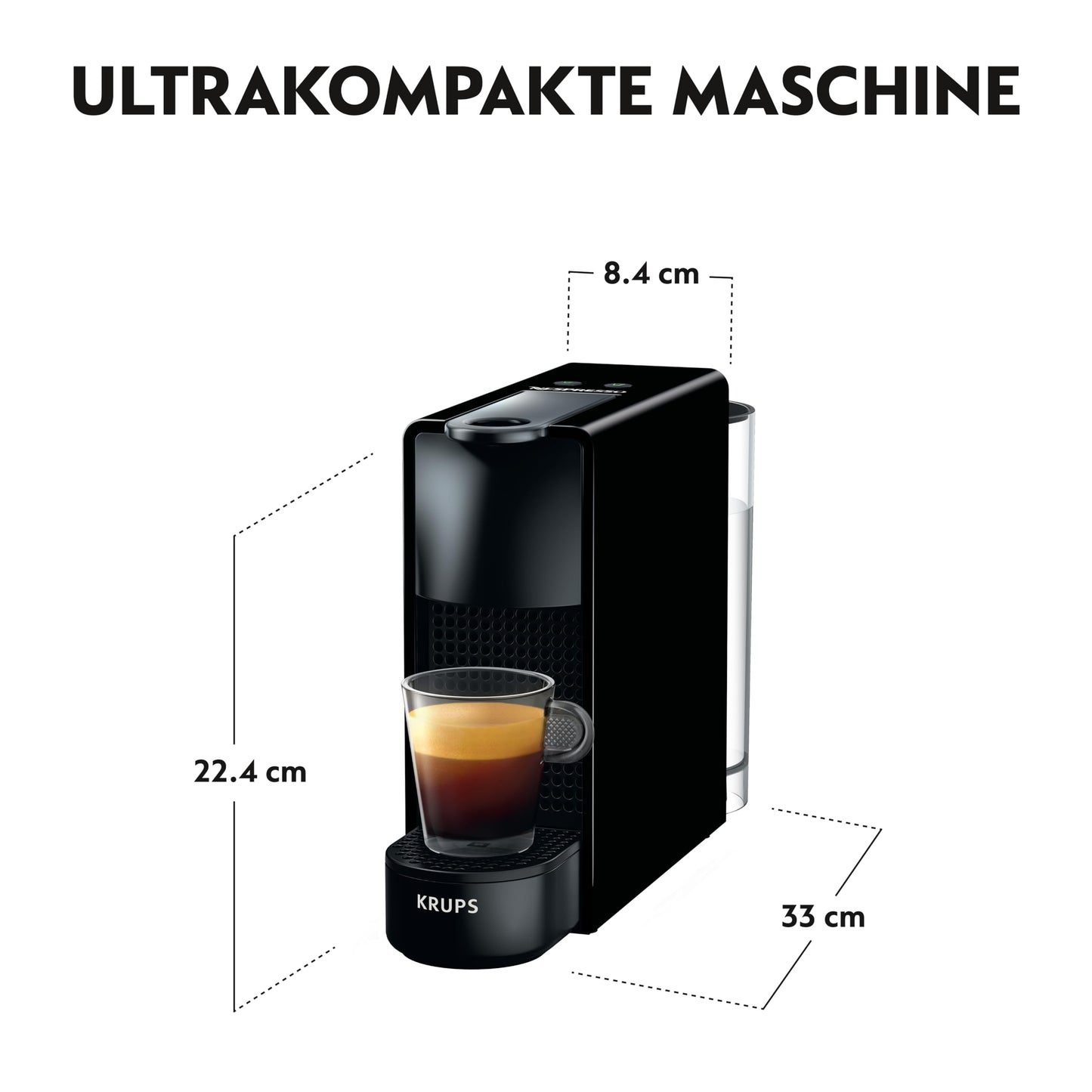 Krups Nespresso Essenza Mini XN1108 Kaffeekapselmaschine | 19 bar | Energiesparmodus | 1260 W|0,6 Liter | 8.03 x 3.31 x 12.99 cm|schwarz