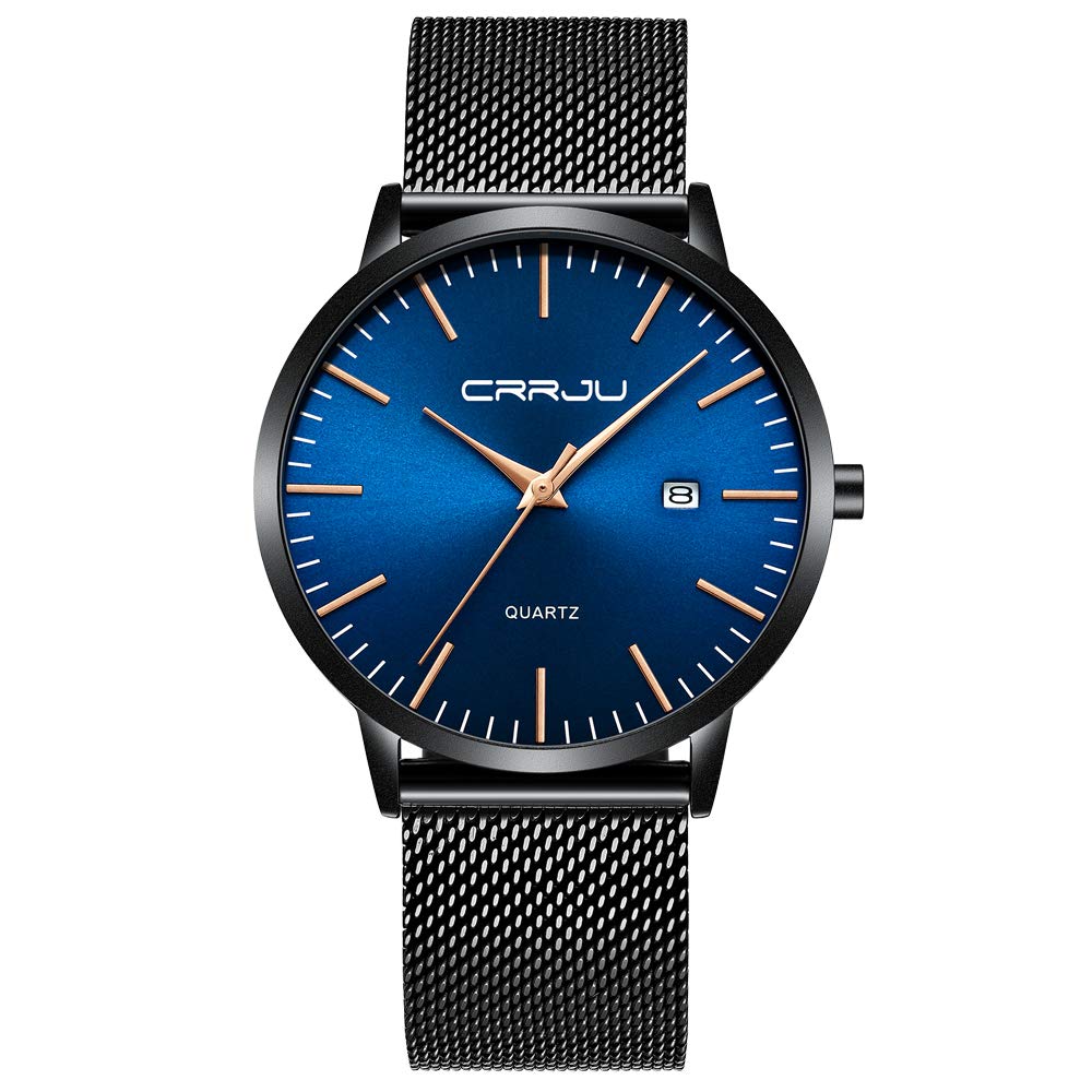 CRRJU Herren Uhr Ultra Dünne Wasserdicht Armbanduhr Herren Mode mit Schwarz Edelstahlband Mesh Analog Quarz Business Männer Uhren