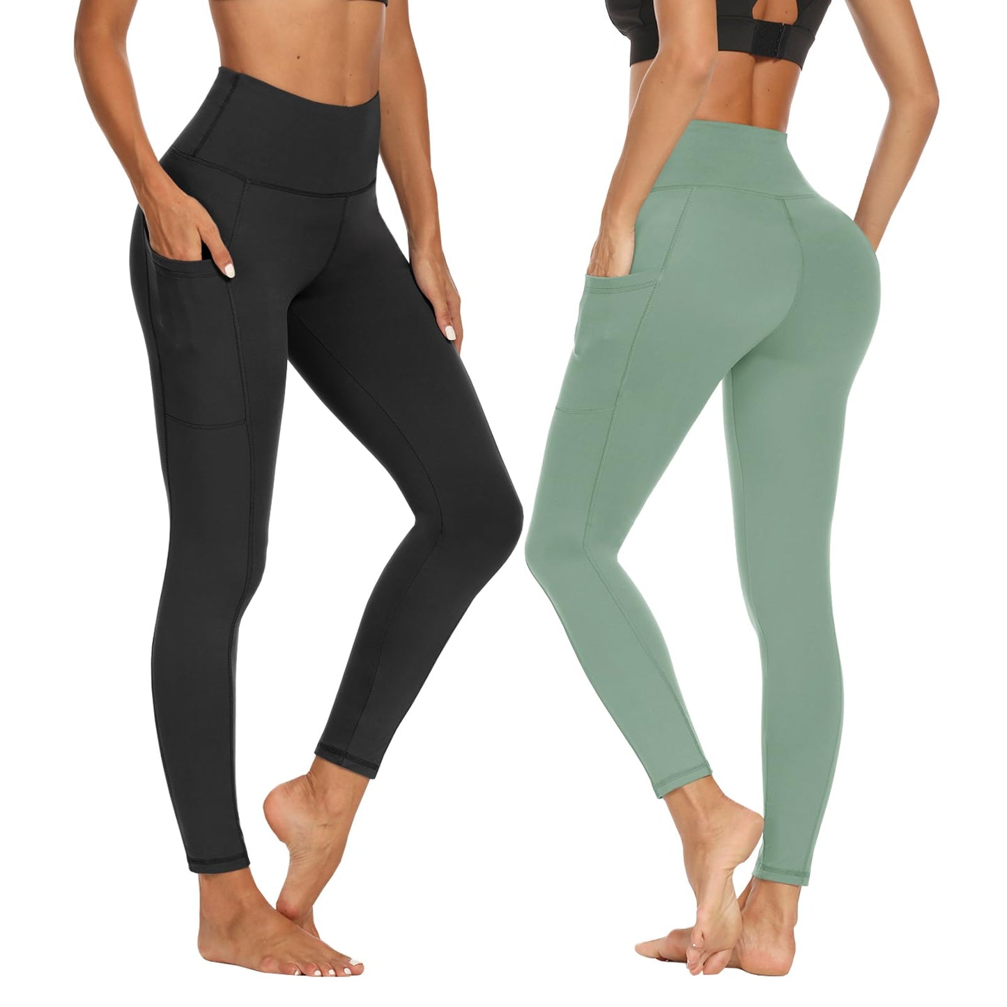 2-Pack Women’s High Waist Sport Leggings – With Pockets, Squat-Proof