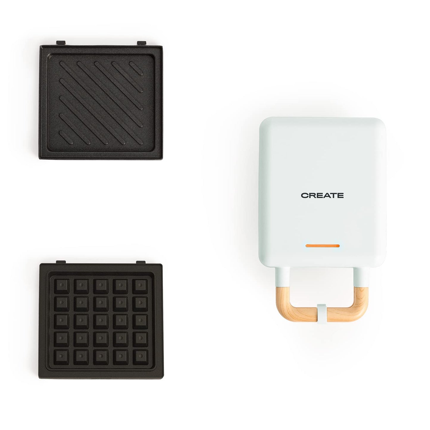 CREATE/STONE STUDIO/Sandwichmaker und Waffeleisen in Rosa-Barbie / 2 austauschbare Antihaftplatten, 1 Scheibe, 100º Offnung, BPA-frei, 105º Öffnung, Cool-Touch-Griff, 600W
