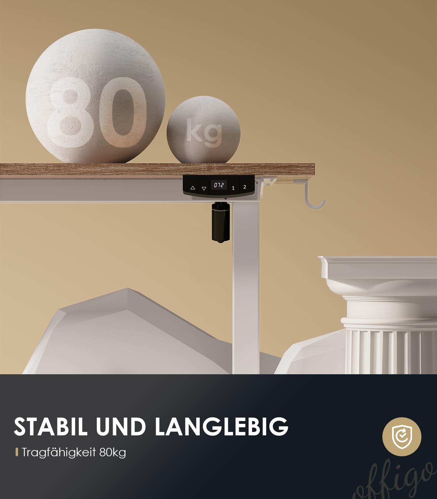 OffiGo Höhenverstellbarer Schreibtisch, 120 cm Elektrischer Schreibtisch, Ergonomischer Tisch mit Memory-Funktion, Gaming Tisch Höhenverstellbar, Moderner Computertisch für Zuhause und Büro, Weiß