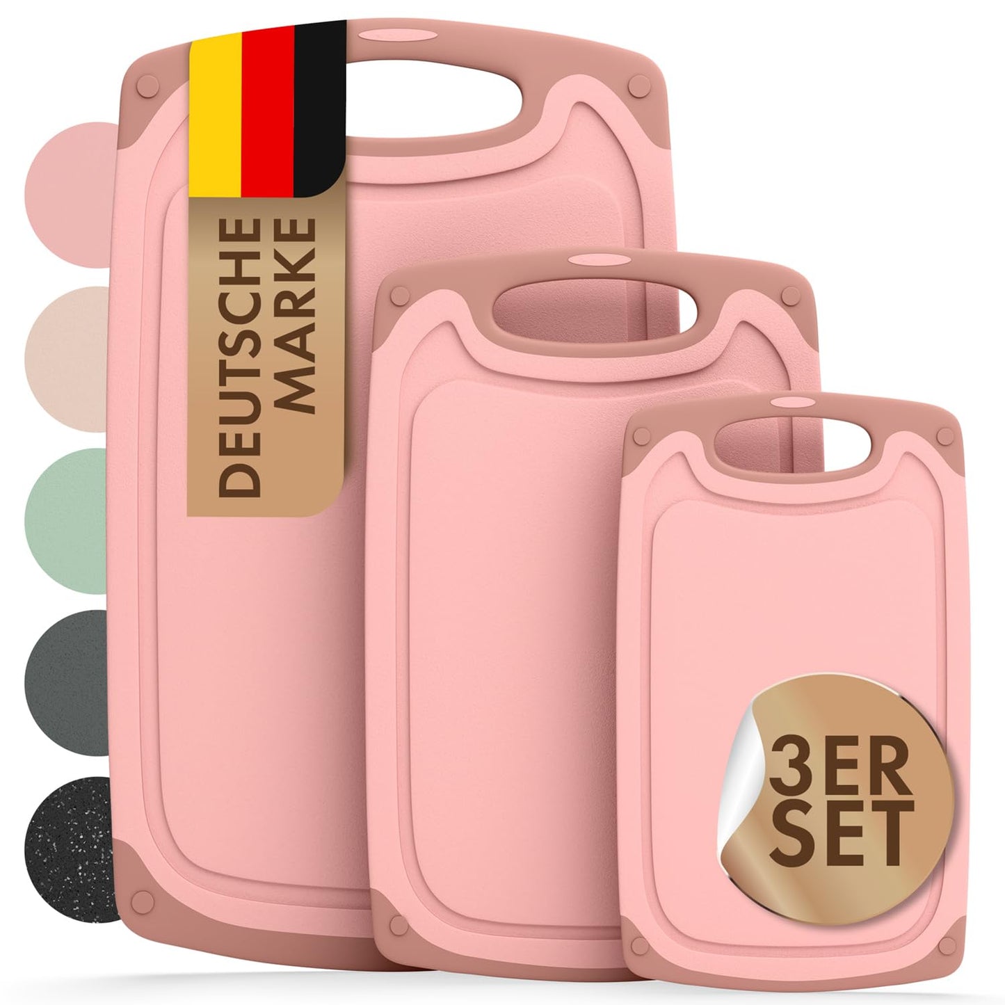 Blumtal Schneidebrett Set mit 3 Größen (S/M/L) - Schneidebrett Kunststoff groß + Saftrillen & Griff - Cutting Board - Küchenbrett BPA frei - Schneidbrett Spülmaschinenfest - Schneidebretter Grau
