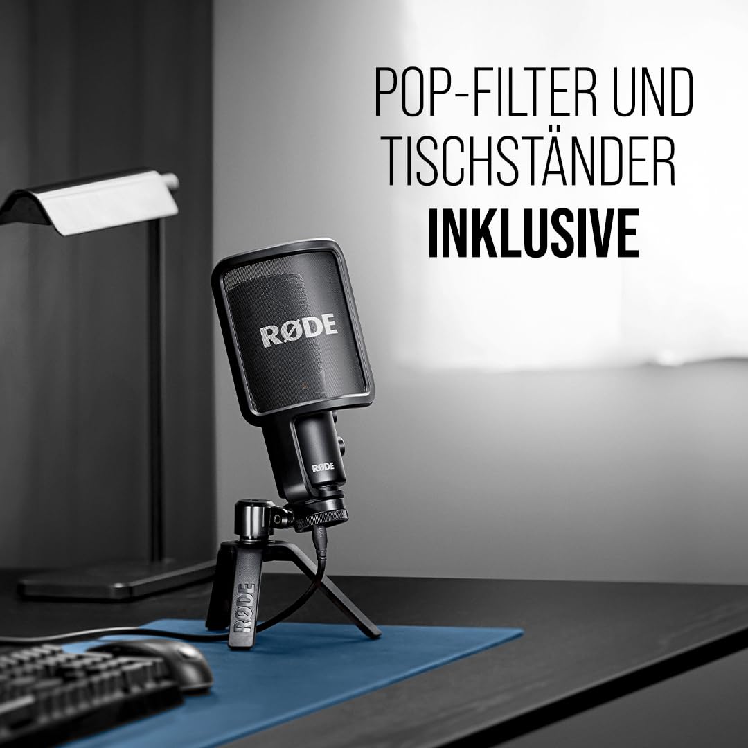 RØDE NT-USB+ Professionelles USB-Mikrofon für Profi-Audioaufnahmen direkt auf dem Computer oder Mobilgerät, schwarz