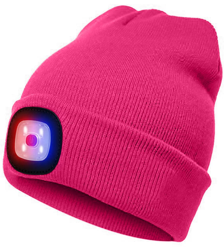 ATNKE LED Beleuchtete Mütze,Wiederaufladbare USB 4 LED Rot und Blau Leuchten Blinkender Laufmütze mit Licht Extrem Heller Lampe Winter Warme für Herren und Damen Geschenke