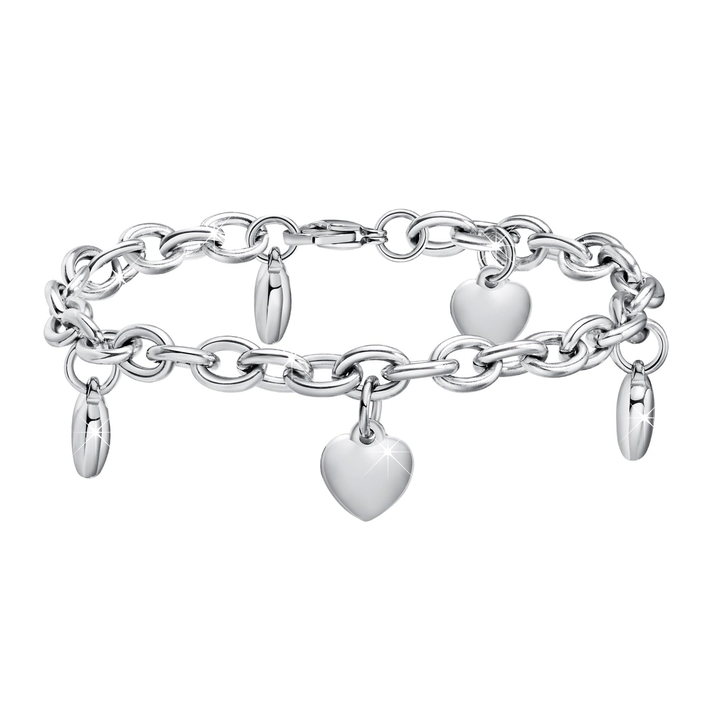 Silver Heart Bracelet for Women – Stainless Steel Chain with Heart Charms