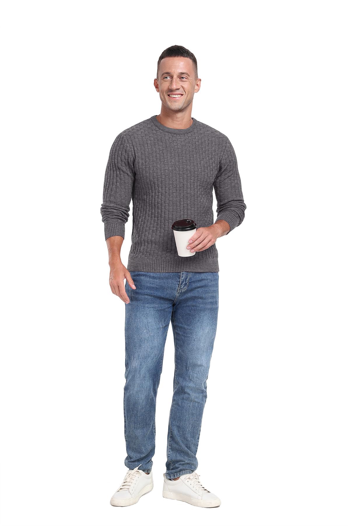 Sailwind Men’s Crew Neck Waffle Knit Sweater
