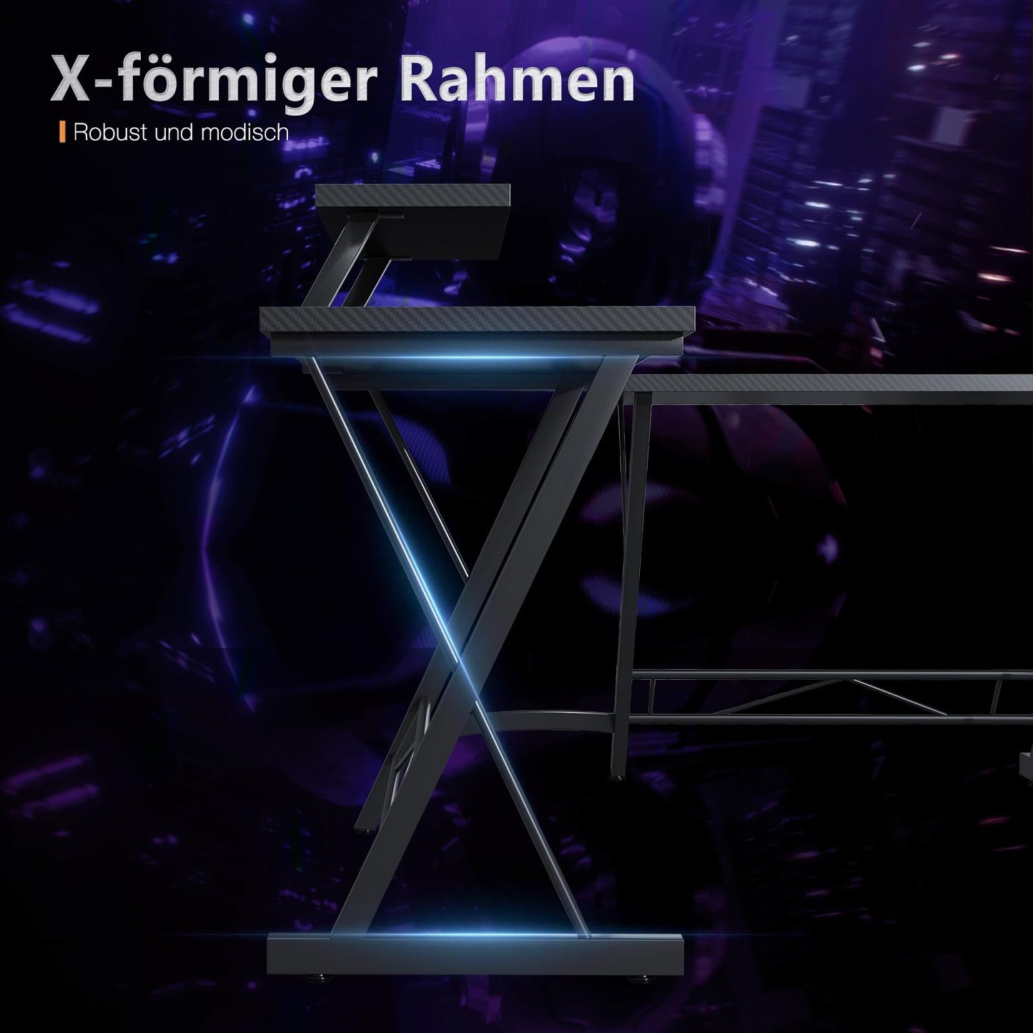 ODK Gaming Tisch, Gaming Schreibtisch Eckschreibtisch für Gamer, Schreibtisch L Form mit Monitorständer für Büro (Schwarz, 127 x 127 cm)