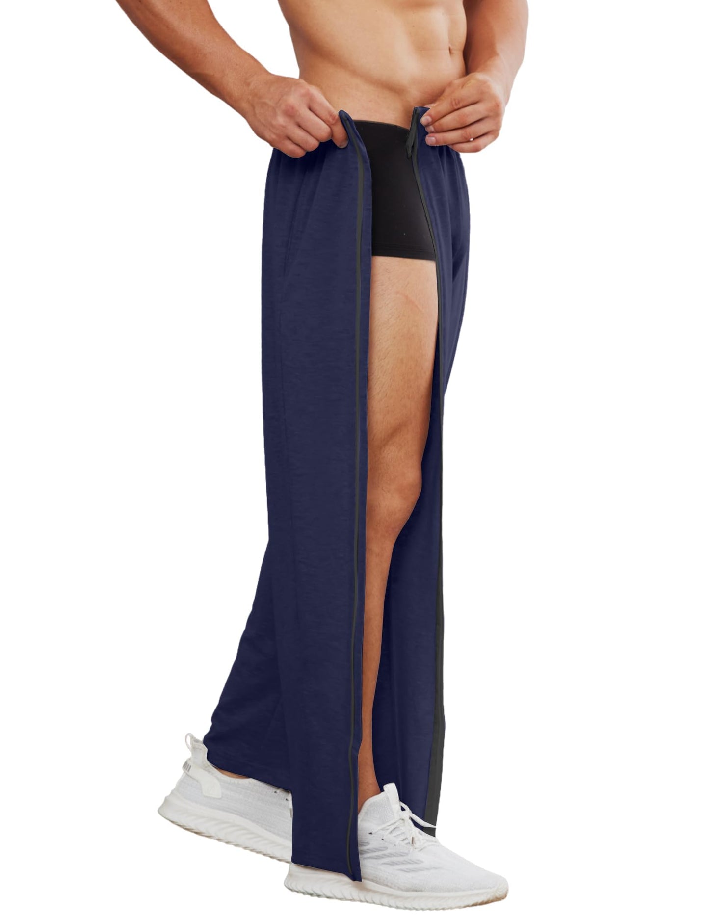 PINSPARK Men's Rehab Joggers with Full-Length Zipper