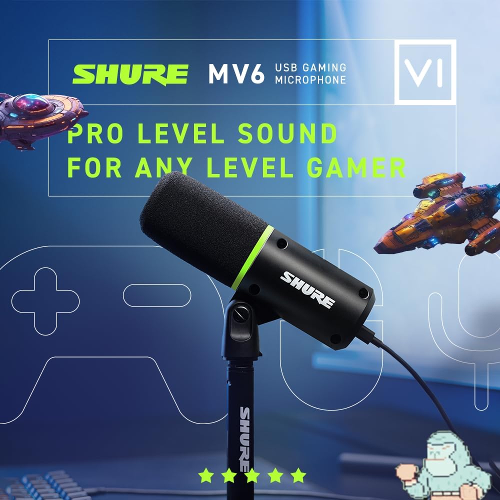 Shure MV6 USB Gaming Mikrofon, USB-C, Dynamisches Mikrofon, Streaming, Digital, für PC Gamer & Streamer