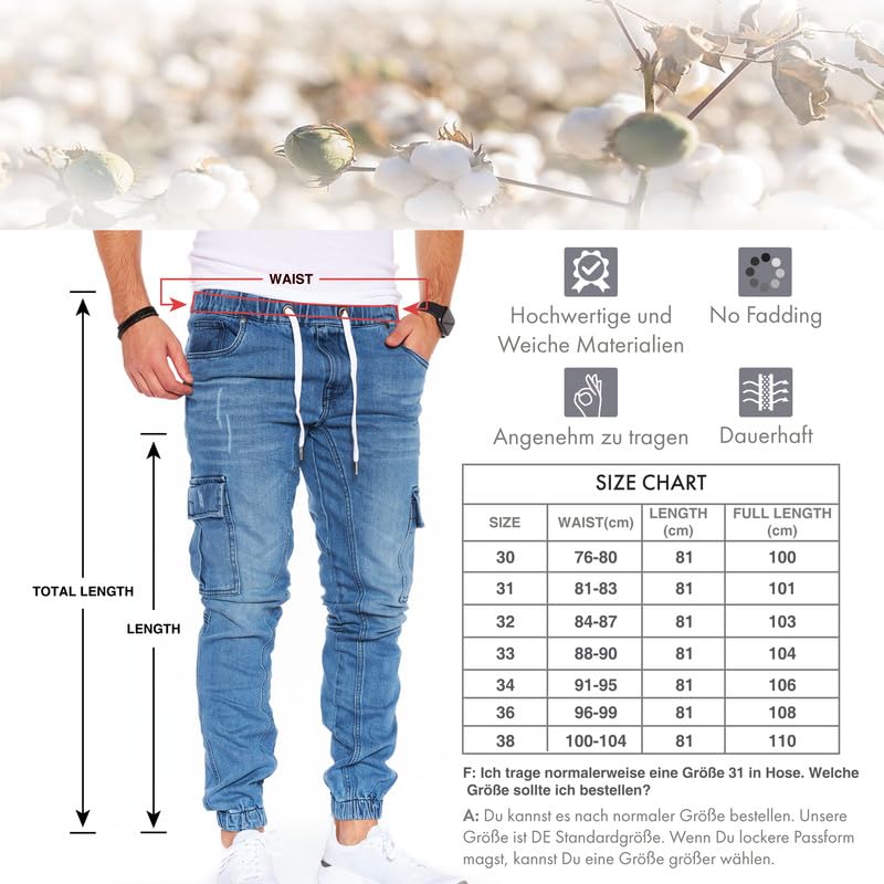 Men’s Cargo Jeans – Regular Slim Fit Denim Joggers