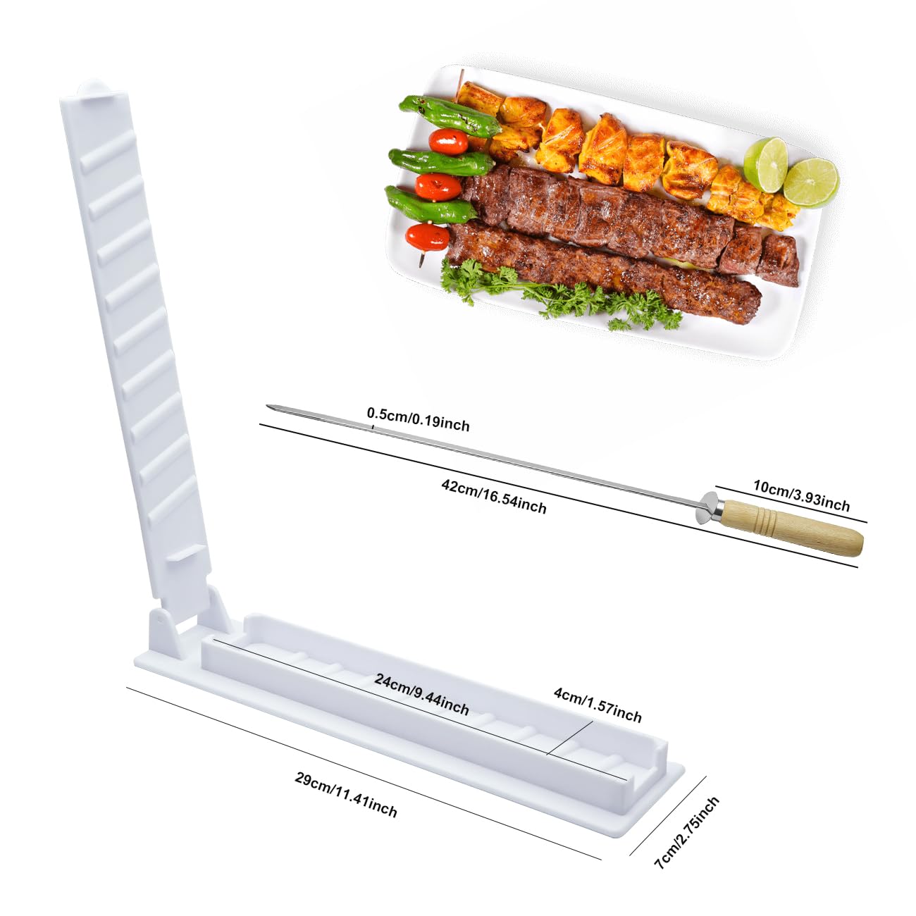 PAXLINSEN Großer Kebab Maker Kunststoff Presse mit 6 Edelstahl Spieße und 1 Schäler, Kabob Spieße Barbecue Maschine Maker Form, tragbare einfach zu bedienen Kebabs Wesentliche Grillen Werkzeug