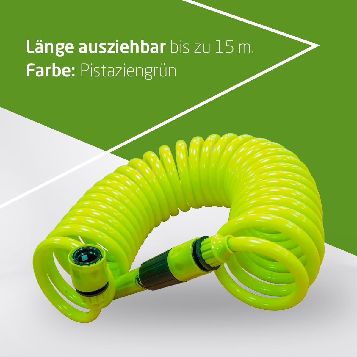 Amig - Spiralschlauch | aus Polypropylen | Ausziehbare Messung bis zu 7,5 m | Inklusive Bewässerungslanze, Adapter und 2 Spleißen | Pistaziengrün