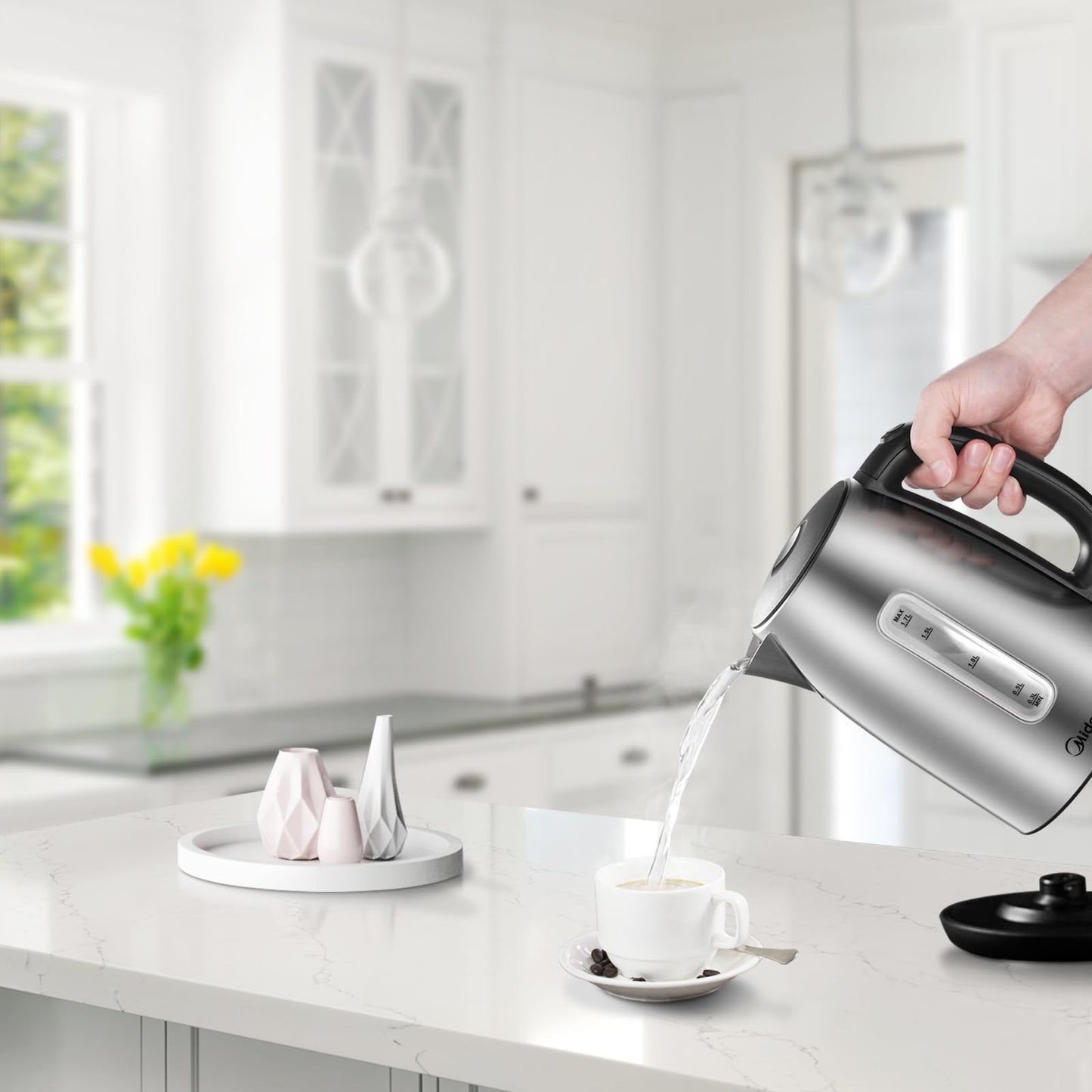 Midea Wasserkocher mit Temperatureinstellung (40, 60, 70, 80, 90, 100 Degree C),Edelstahl 1,7 Liter,Kettle 2200W mit Sichtfenster, Warmhaltefunktion für 60 Min