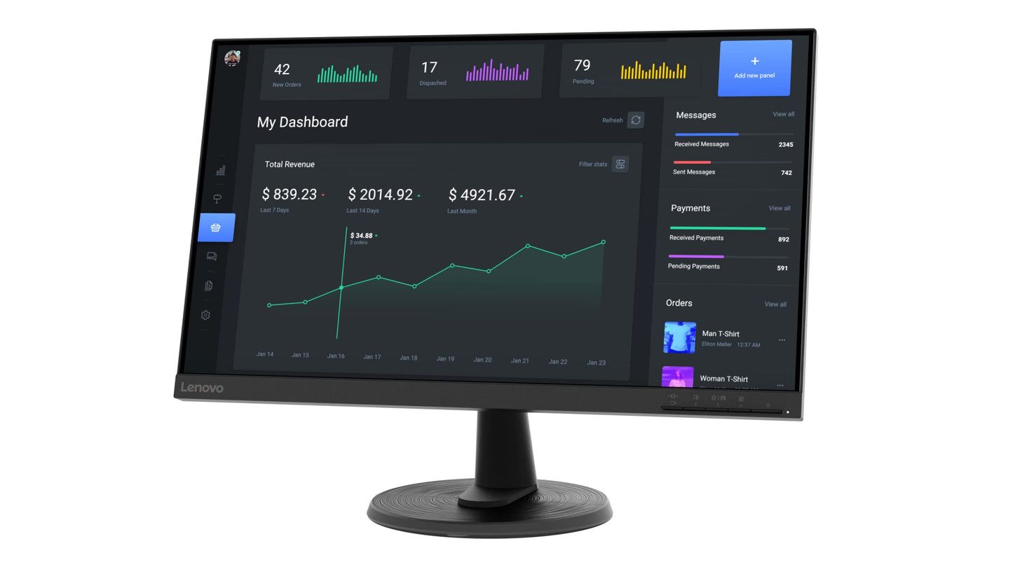 Lenovo D27-45 Monitor | 27" Full HD Monitor | 1920x1080 | 75Hz | 250 nits | 4ms Reaktionszeit | VA-Panel | HDMI | VGA | AMD Radeon FreeSync | entspiegelt | 4,6kg | schwarz