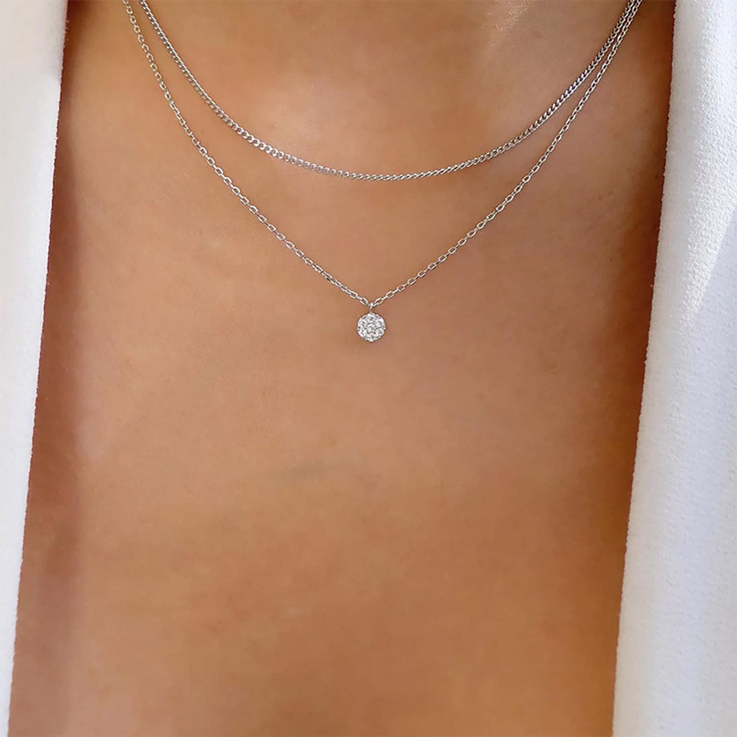 TseenYi Layered CZ Crystal Pendant Necklace