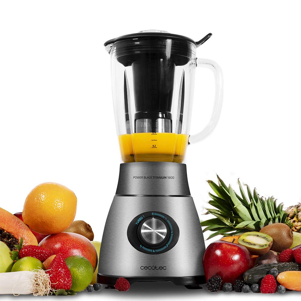 Cecotec Standmixer Power Black Titanium 1800MAX Blend It, 1800 W maximale Leistung, 5 Geschwindigkeiten, 6 Klingen aus Edelstahl, Ice-Crush-Funktion, Turbo- und Smoothie-Funktion, AutoClean-Funktion