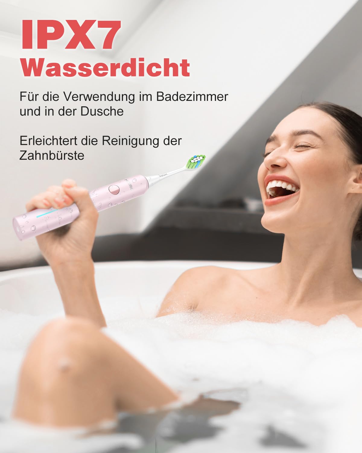 Elektrische Zahnbürste, Schallzahnbürste, Zahnbürste Elektrisch 45000VPM, Aufhellung Der Zähne In 1 Woche, 120 Tage Akkulaufzeit, Batteriestandsanzeige, 6 DuPont-Bürstenköpfe, 5 Modi, Timer, Schwarz
