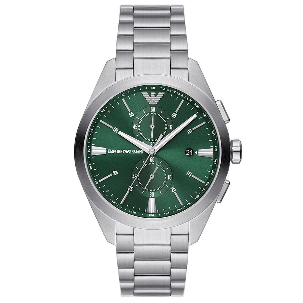 Emporio Armani Uhr für Männer, 2 Unterzifferblätter Chronographenwerk und 43mm Gehäusegröße mit Edelstahl-, Leder- oder Silikonarmband
