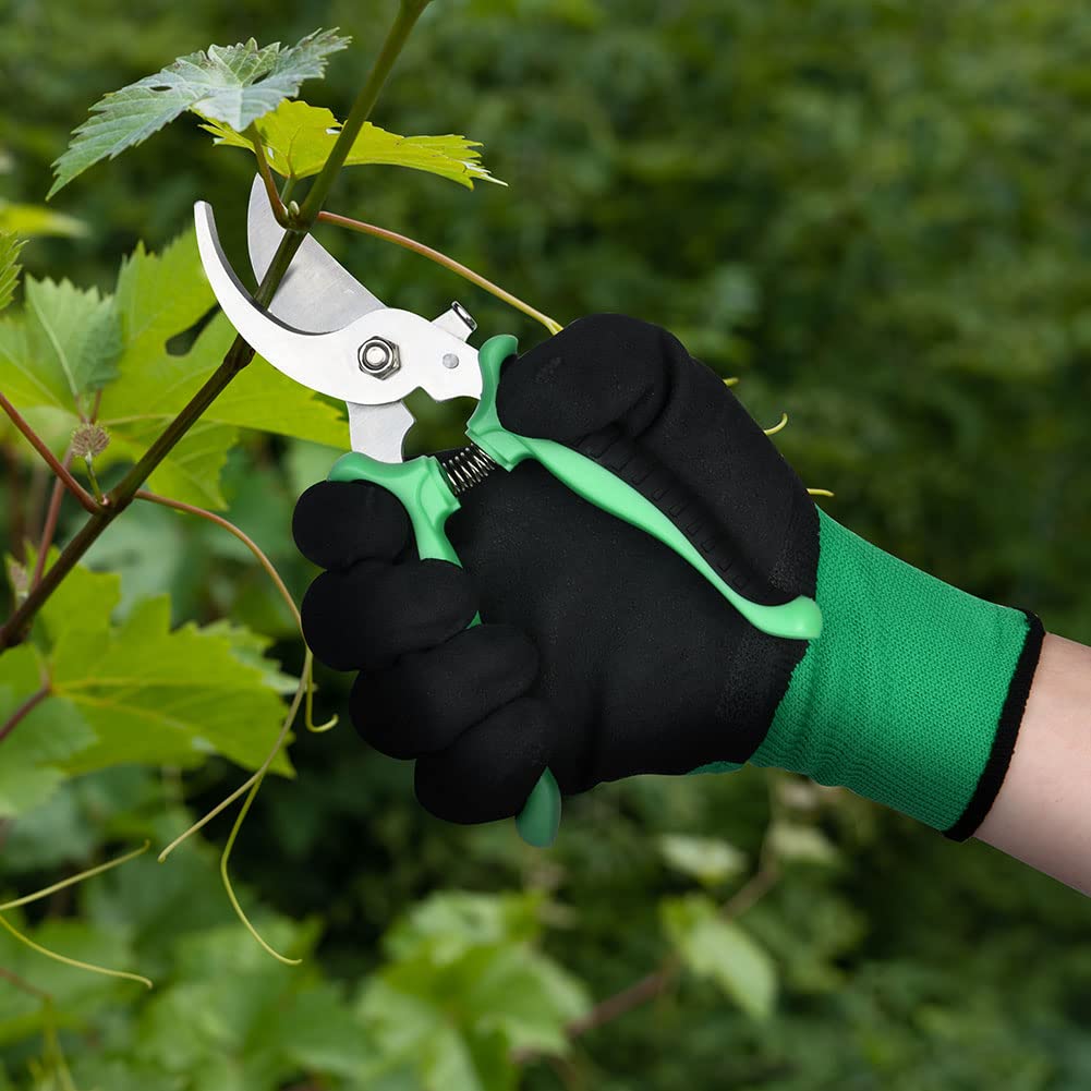 OFFCUP Gartenschere, Bypass Baumschere Bequeme, Stahl-klingen Blumenschere Und Ein Paar Grüne Handschuhe, Antihaftbeschichtet Rebschere, Edelstahl-klingen Rosenschere Für Frische Äste Und Zweige