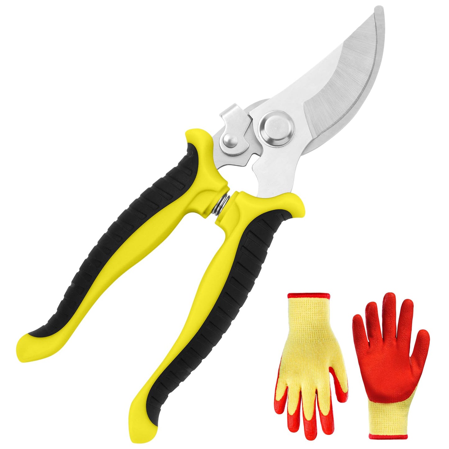 OFFCUP Gartenschere, Bypass Baumschere Bequeme, Stahl-klingen Blumenschere Und Ein Paar Grüne Handschuhe, Antihaftbeschichtet Rebschere, Edelstahl-klingen Rosenschere Für Frische Äste Und Zweige